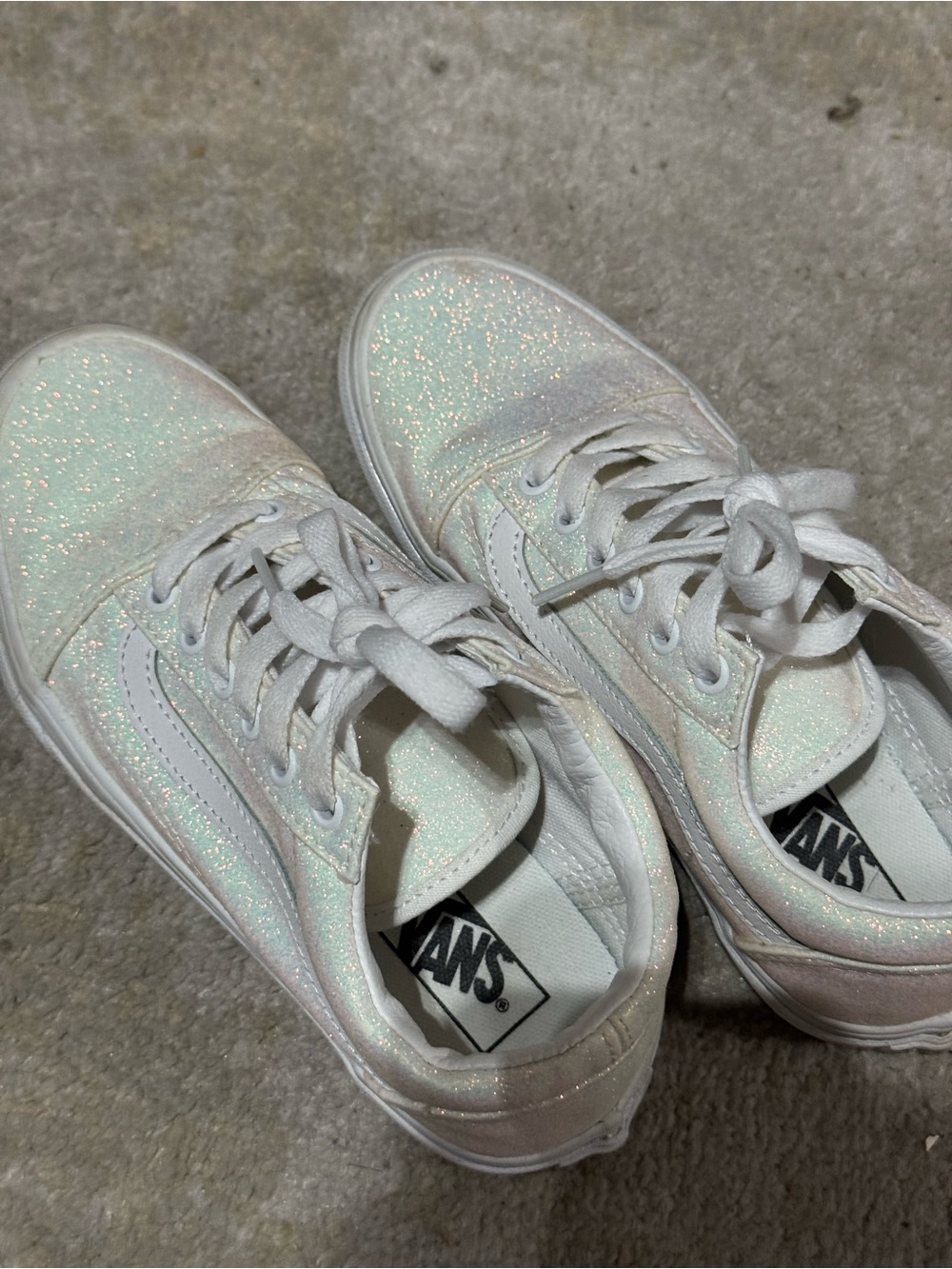 Vans Iridescent Glitter Low-Top Sneakers - White with Rainbow Sheen